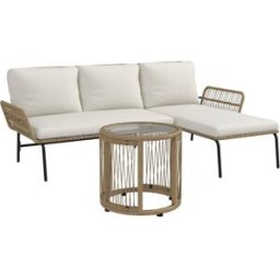 REDOM Conjunto mesa con sofás y silla de exterior de metal blanco