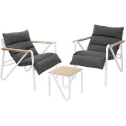 ML-Design Conjunto de muebles de jardín, blanco-gris, 2x sillas y 1x mesa