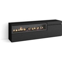 Skraut home Mueble tv efecto madera negro 150x35x45cm chimenea efecto fuego