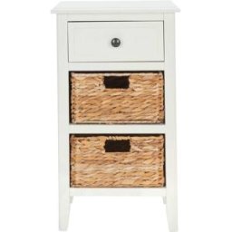 Safavieh Mesa de almacenamiento de madera de pino en color blanco.