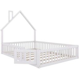MODFU Cama infantil de pino blanco 140 x 200 cm con somier