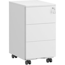 SONGMICS Cajonera móvil de 3 cajones con cerradura de metal color blanco