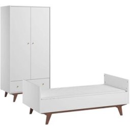 Vox Cuna evolutiva 70x140 y armario tableros de partículas blanco y madera
