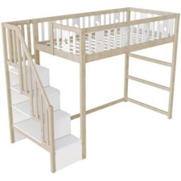 ComfortXL Cama alta infantil 90x200 cm con escalera y estantes madera