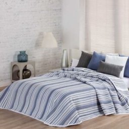 Manterol Colcha cubrecama jacquard reversible rayas azul - cama 90cm