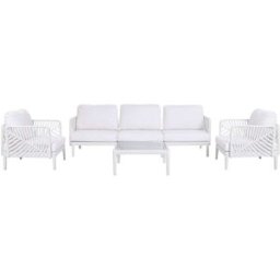 NIYLO Conjunto de muebles de jardín de polipropileno blanco 5 plazas