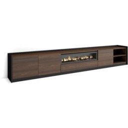 Skraut home Mueble tv efecto madera roble oscuro y negro 310 chimenea efecto fuego