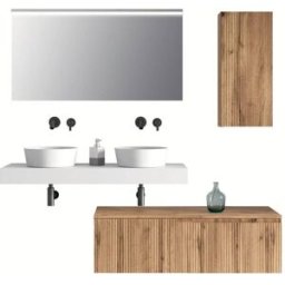 AQA DESIGN Mueble de baño de 6 piezas en melamina blanco/roble