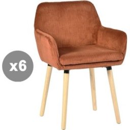 Meubles Cosy Conjunto de 6 sillas tela a rallos estilo escandinavo rojo teja