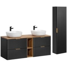 Petits meubles Conjunto mueble lavabo doble 140cm tableros de melamina y mdf negro