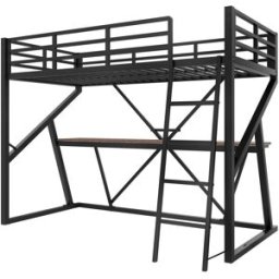 Urban Meuble Litera infantil de metal negro con luces led y escritorio integrado