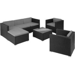 Tectake Conjunto de ratán con 2 sillones, negro