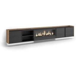 Skraut home Mueble tv efecto madera negro roble 315x35x50cm chimenea efecto fuego