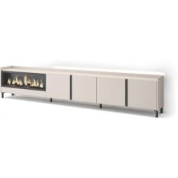 Skraut home Mueble tv efecto madera beige 315x35x61cm chimenea efecto fuego
