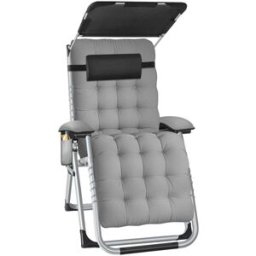 Tectake Tumbona plegable con techo solar ajustable y mesa auxiliar, gris