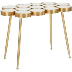 Mauro Ferretti Mesa de metal dorado, tapa con espejos cm 100x55x70