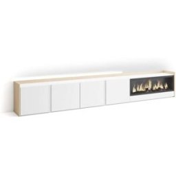 Skraut home Mueble tv efecto madera blanco roble 315x35x50cm chimenea efecto fuego