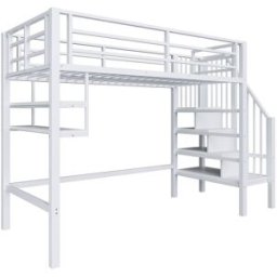 ComfortXL Cama alta infantil 90x200 cm con estantes y almacenaje blanca