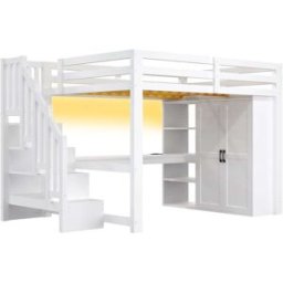 ComfortXL Cama alta infantil 140x200 cm con escritorio y armario blanca