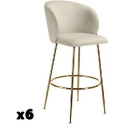 Tectake 6 taburetes altos aterciopelados de 51 x 60 x 106 cm, crema/oro
