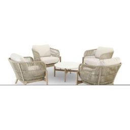 Defora Home Conjunto de jardín 4 butacas y una mesa redonda 80cm
