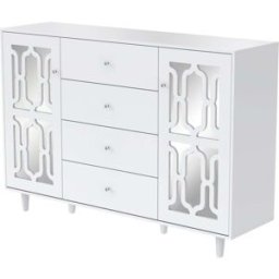 Urban Meuble Aparador de diseño blanco con 4 cajones y 2 puertas con espejo.