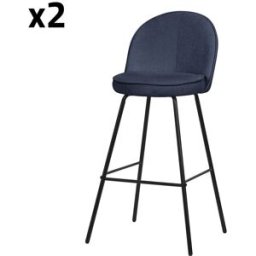 ML-Design Set de 2 Taburetes de bar azul oscuro 75cm tapizado y soporte metálico