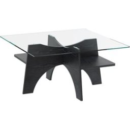 OKWISH Mesa auxiliar negra de vidrio y mdf moderna 80x80x40 cm