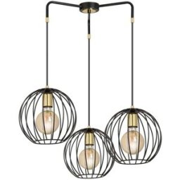 Wonderlamp Lámpara colgante de metal con 3 pantallas esféricas en rejilla negro