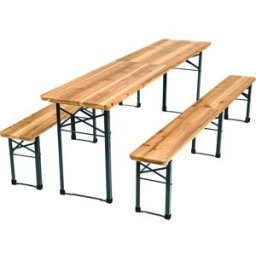 Tectake Juego de 3 piezas plegable con mesa y banco de madera para jardín