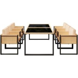 OKWISH Conjunto de jardín 7 piezas negro y marrón de ratán 170x80x75 cm