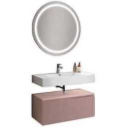 AQA DESIGN Mueble de baño 3 piezas en mdf blanco/rosa empolvado