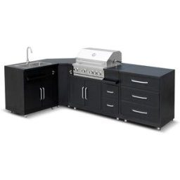 Oviala Cocina exterior de acero de 4 piezas con barbacoa