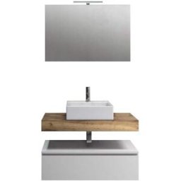 AQA DESIGN Mueble de baño de 5 piezas en melamina roble miel/blanco