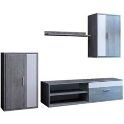 Home Heavenly Mueble salón completo 4 módulos en color gris y blanco