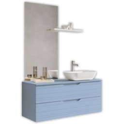 AQA DESIGN Mueble de baño con espejo de 4 piezas en mdf azul tiffany