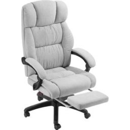Tectake Silla de oficina con reposapiés y tapizado de terciopelo, 360º, gris