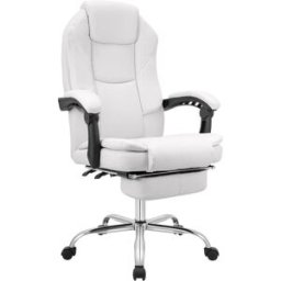 CLP Silla de oficina giratoria regulable en simil cuero blanco
