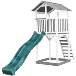 Axi Parque infantil con tobogán verde, arenero, madera, blanco/gris