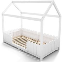 Meubles Cosy Cama infantil casa madera blanca nórdica, barandilla seguridad