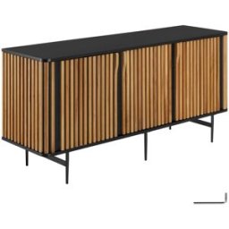 Tectake Aparador de madera, diseño de lamas y 3 compartimentos, negro/marrón
