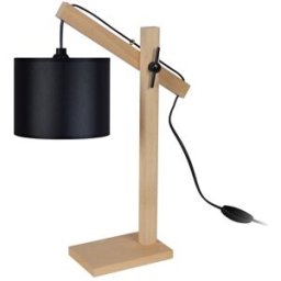 Tosel Lámpara de mesa madera natural pantalla negro