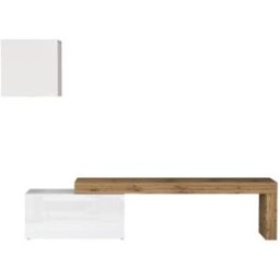 Whous Conjunto de mueble TV 180/260 cm efecto madera blanco brillo / roble