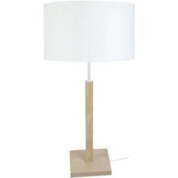 Tosel Lámpara de mesa madera natural metal pantalla blanco