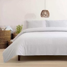 Casa da Laura Funda nórdica rayas 100% algodón gris cama 105 cm (180 x 220 cm 1 co