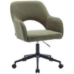 sweeek Silla de oficina con ruedas de pana fina y base negra, kaki oscuro