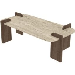 Calicosy Mesa baja con bordes redondeados L120 cm - Travertino y nogal