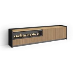 Skraut home Mueble tv efecto madera roble y negro 207x37x50 chimenea efecto fuego