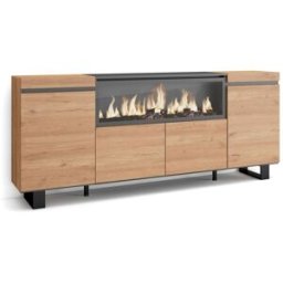 Skraut home Aparador efecto madera roble 208x35x87cm chimenea efecto fuego