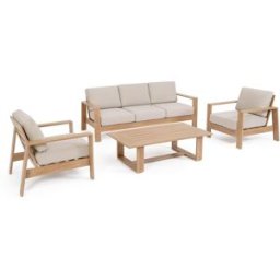 Outdoor living Conjunto de salón de aluminio con cojines de polipropileno natural.